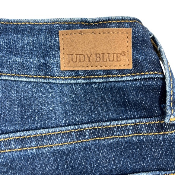 Judy Blue Slim Bootcut Jeans Sz 5/27" Petite Dark Wash Split Hem Stretch Denim - Picture 11 of 15